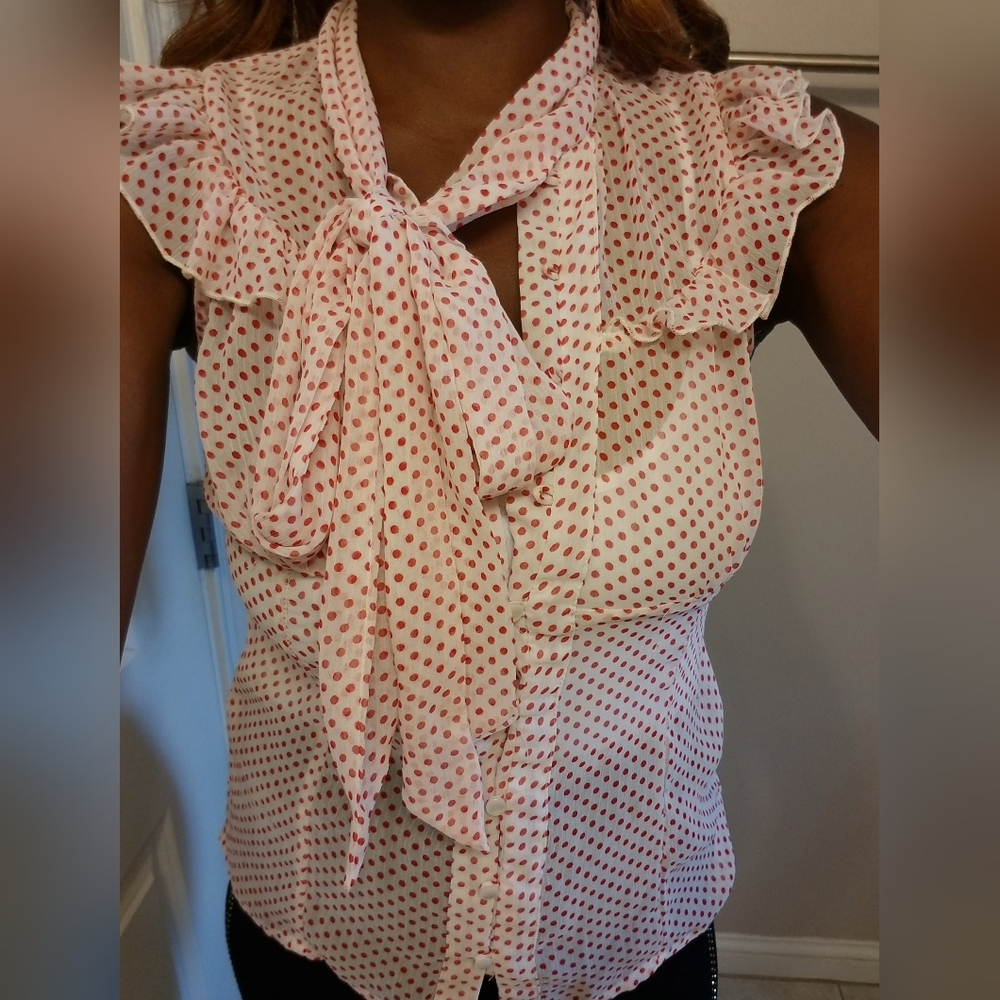 Classy Red and White Polka Dot Top size Medium - Picture 2 of 5